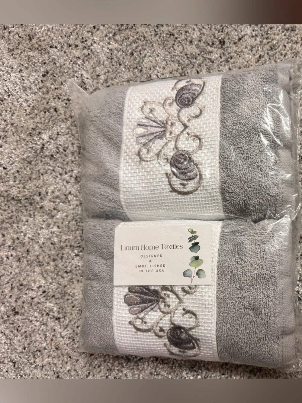 Two Hand Towels Authentic Hotel and Spa Turkish Cotton Shells Embroidered